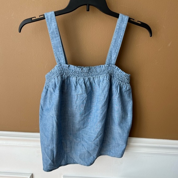 J. Crew Factory Women’s Blue Chambray Smocked Square Neck Tank Top Size Small - Picture 2 of 6
